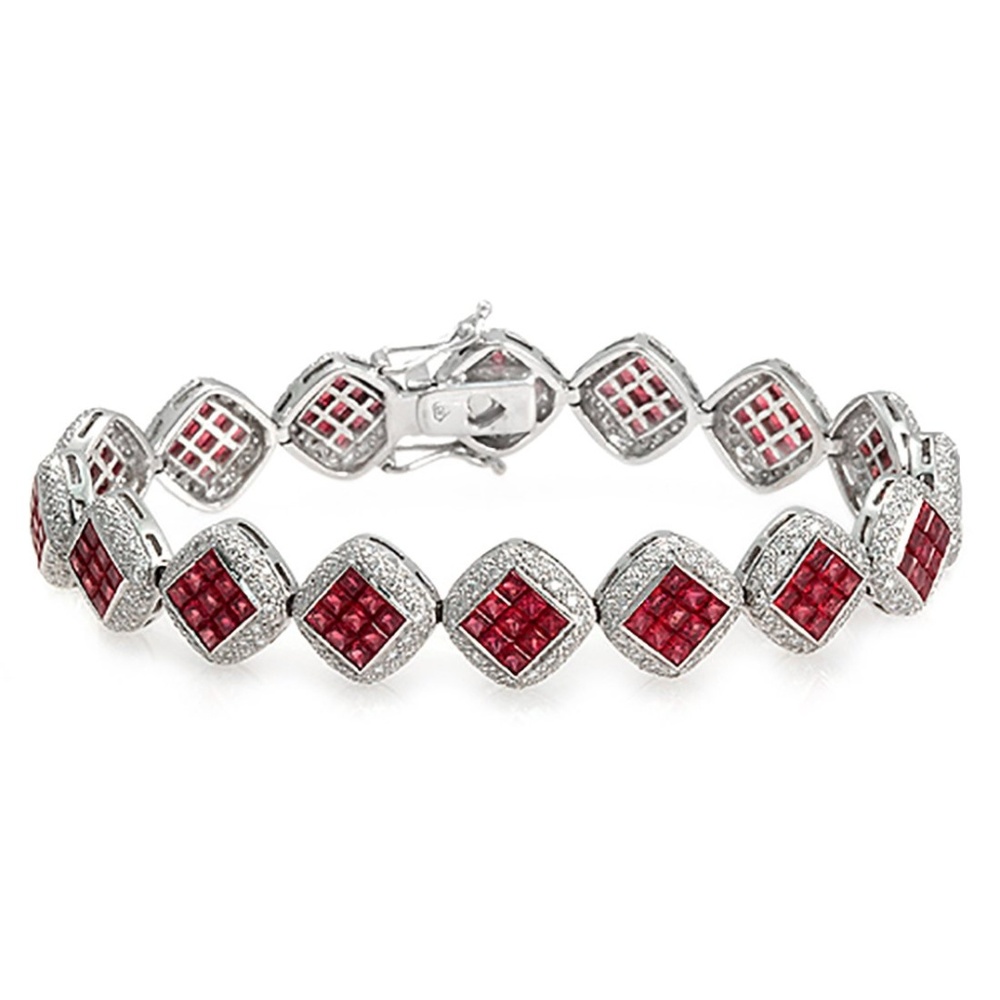 Natural Ruby & Diamonds 18k White Gold Bracelet